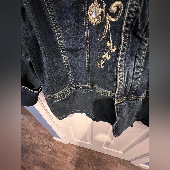 Denim jean Jacket mandarin collar countrycore western cowgirl embroidered peplum - Picture 6 of 10